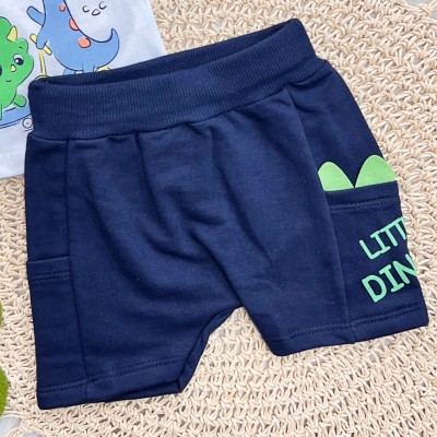 Conj. Camiseta Radical Little Dino e Bermuda - Branco e Azul Marinho